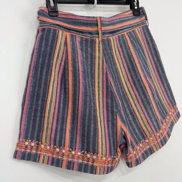 THML Blue Pink Orange Stripe Embroidered
Hem Tie Waist Cotton Blend Shorts NEW - Picture 7 of 16